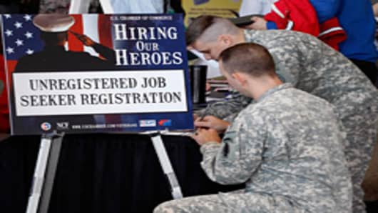 Military veterans at job fair.