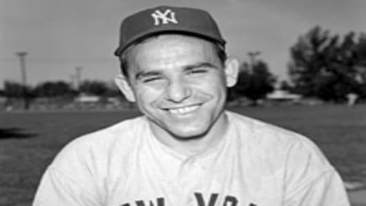 Yogi Berra of the New York Yankees poses for a Spring Training portrait circa the early 1950's in St. Petersburg, Florida. Lawrence Peter Berra played for the Yankees for the majority of his career from 1946-63.