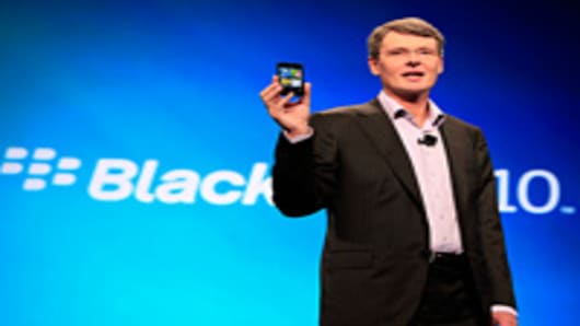 Thorsten Heins, president and chief executive officer of Research In Motion Ltd. (RIM), speaks at the BlackBerry World Conference in Orlando, Florida, U.S., on Tuesday, May 1, 2012.