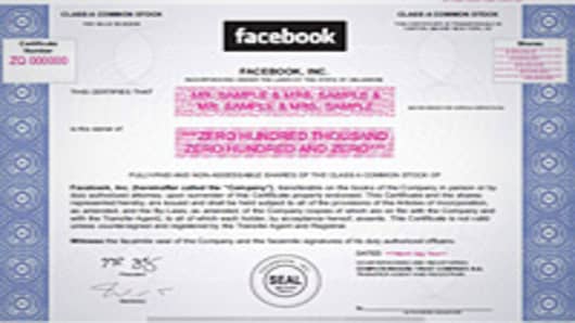 Facebook Stock Certificate. Click image to view larger.