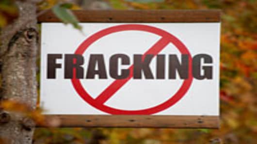 A sign protesting 'fracking,' is posted on a rural road in Tunkhannock, Pennsylvania, U.S.