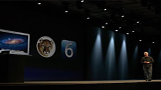 Apple CEO Tim Cook delivers the keynote address during the keynote address at the Apple 2012 World Wide Developers Conference (WWDC).