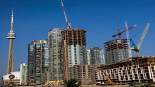 A series of condominium construction projects stand in Toronto, Ontario, Canada.