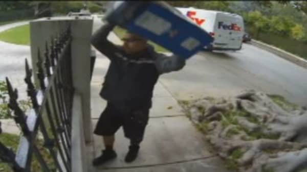 FedEx Man Throws Monitor Over Fence