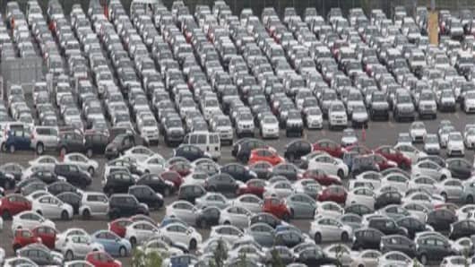 Cars parked at the Toyota auto terminal in Port of Portland, Oregon.