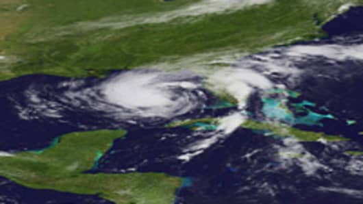 Tropical Storm Isaac moves toward the Florida coast on August 27, 2012 in the Atlantic Ocean. According to reports, Isaac, still rated as a tropical storm, is expected to strengthen into at least a Category 1 hurricane before making landfall August 29.