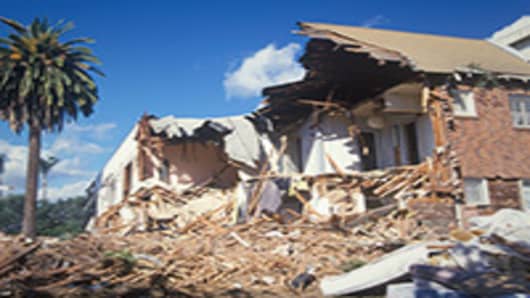 A home destroyed by an earthquake.