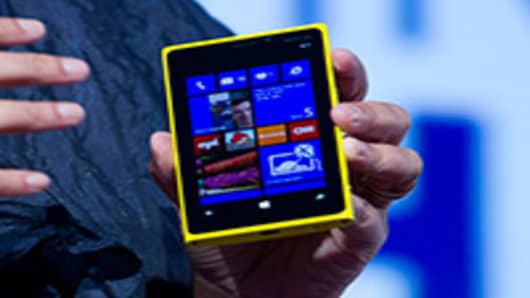The new Nokia Lumia 920 is displayed during a news conference.
