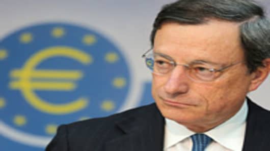 Mario Draghi, president of the European Central Bank (ECB), reacts during a news conference at the ECB headquarters in Frankfurt, Germany, on Thursday, Aug. 2, 2012.