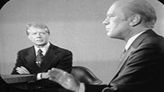 Presidential debate between American president Gerald Ford and challenger governor Jimmy Carter.