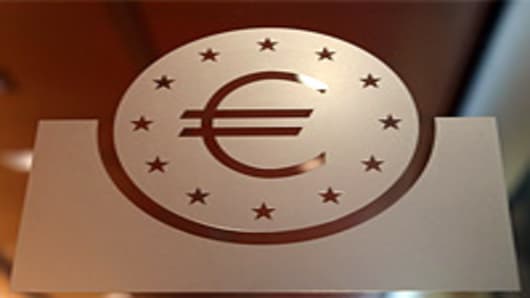 The logo of the European Central Bank (ECB) is displayed at the bank's headquarters in Frankfurt, Germany.