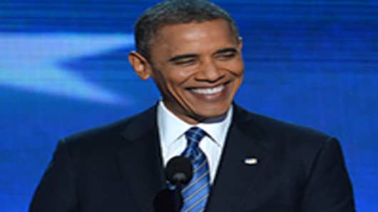 U.S. President Barack Obama delivers his acceptance speech to run for a second term as president.