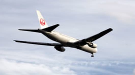 A Japan Airlines aircraft in flight.