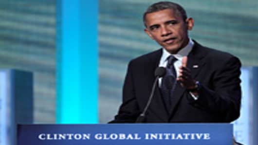 U.S. President Barack Obama speaks during the annual meeting of the Clinton Global Initiative (CGI) in New York, U.S., on Tuesday, Sept. 25, 2012.