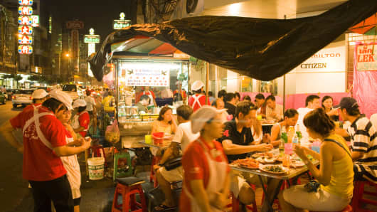 Night market in Soi Texas, Chinatown, Thailand.
