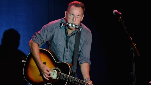 Bruce Springsteen performance during the 'Get Out The Vote' Event With Bill Clinton And Bruce Springsteen at Tri-C Western Campus Field House on October 18, 2012 in Parma, Ohio.