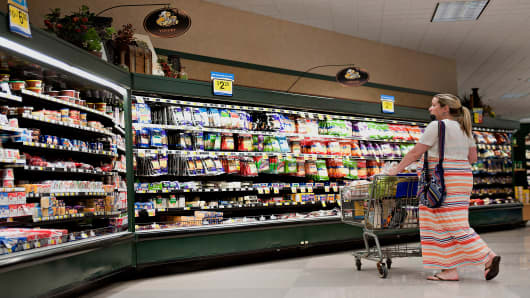 Customer shops at a Kroger supermarket in Peoria, Ill.