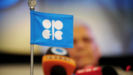 The logo of the of the Organization of the Petroleum Exporting Countries (OPEC) is displayed.