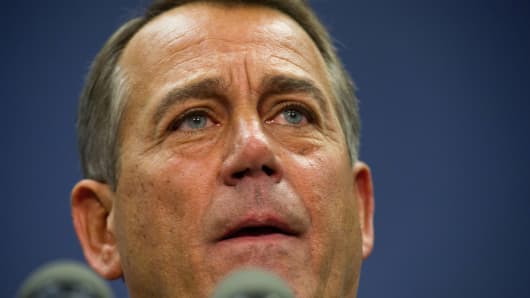 Speaker of the House of Representatives, John Boehner, R-OH, speaks to the press December 18, 2012 on Capitol Hill in Washington, DC.