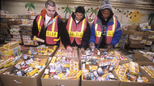 Volunteers at a food bank in New Jersey.