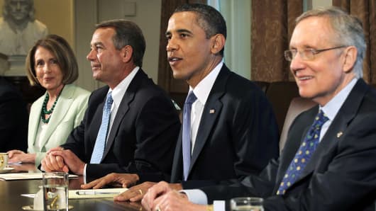 Nancy Pelosi, John Boehner, Barack Obama and Harry Reid