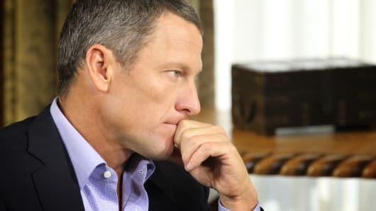 Lance Armstrong during an interview with Oprah Winfrey regarding the controversy surrounding his cycling career January 14, 2013 in Austin, Texas.