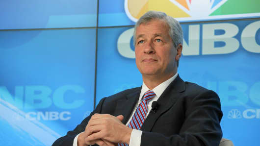 Jamie Dimon listens during a panel discussion on the opening day of the World Economic Forum (WEF) in Davos, Switzerland.
