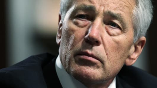 Chuck Hagel testifies before the Senate Armed Services Committee during his confirmation hearing to become the secretary of defense.