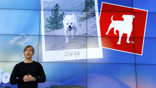 Mark Pincus, chairman and chief executive officer of Zynga Inc., speaks during an event at Zynga Inc. headquarters in San Francisco, California, U.S.
