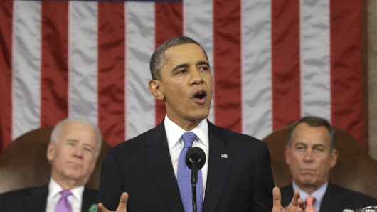 President Barack Obama gives the State of the Union address on February 12, 2013.