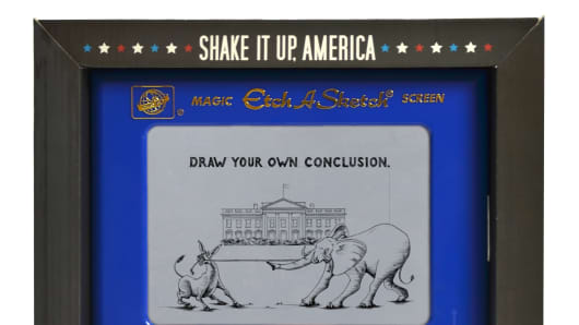 Ohio Art issued a special, blue Etch A Sketch after an adviser to Republican candidate Mitt Romney described his boss's evolving campaign strategy as "like an Etch A Sketch. You can kind of shake it up and restart all over again."