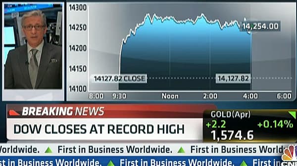 Dow Closes at Record High