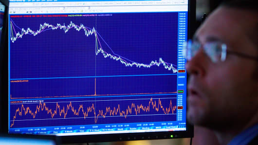 NYSE trader watches as the dow drops to record lows March '09.