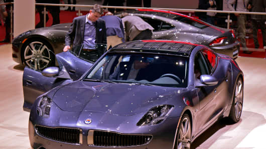 A Fisker electric car displayed at the Geneva Motor Show in March.
