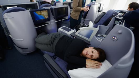 First Class seating on a United Airlines 787 Dreamliner.