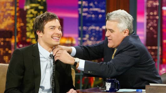 Jimmy Fallon appears on "The Tonight Show" with Jay Leno.