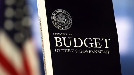 President Obama's budget proposal on display at the Government Printing Office.