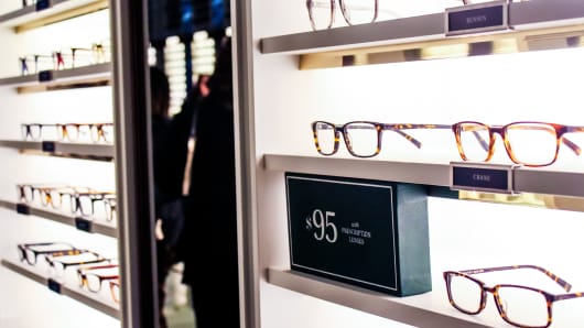 Warby Parker eyewear on display at their new flagship store in SOHO, New York.