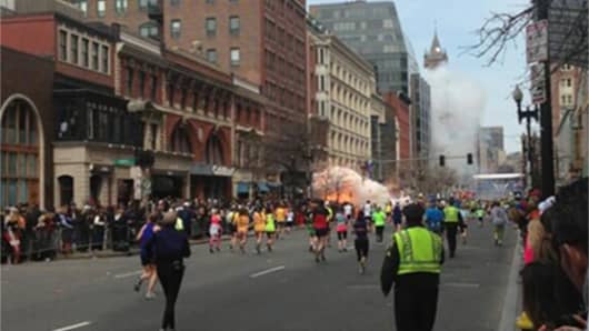 Two explosions at the Boston Marathon finish line.