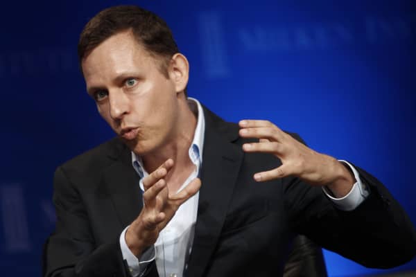 Peter Thiel of Founders Fund speaks at the 2013 Milken Institute Global Conference.