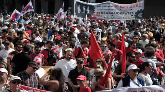 Protesters in Athens on May 1, 2013