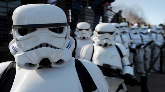 Star Wars Stormtroopers pose for photographers in a queue at Legoland in Windsor west of London. The next Star Wars film is slated to be filmed in the U.K.