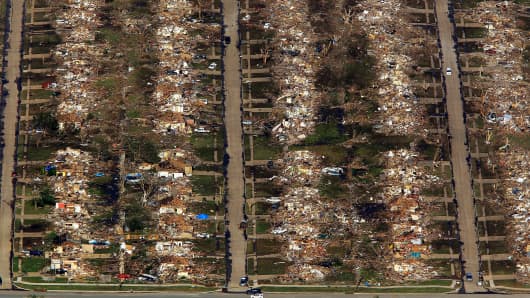 Destroyed houses and other buildings in Moore, Okla.