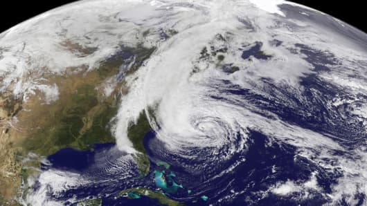 Hurricane Sandy as seen from NOAA's GOES-13 satellite.