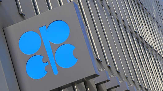 The logo of the Organization of the Petroleum Exporting Countries (OPEC) is seen at the headquarters building in Vienna.