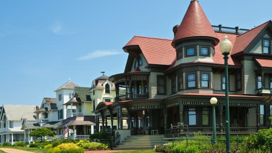 Victorian style homes in Oak Bluffs, Massachusetts on the Island of Martha's Vineyard.