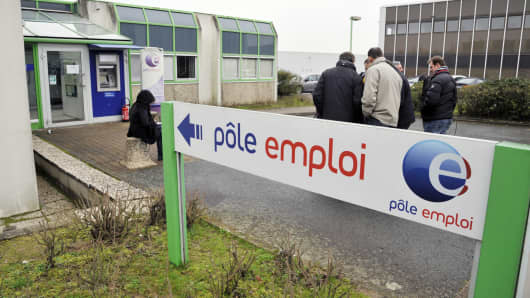Outside a French state employment agency, Pole Emploi