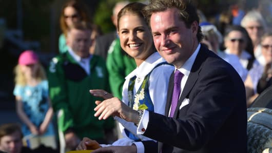 Swedish Princess Madeleine and Christopher O'Neill arrive for the traditional National Day celebrations in Stockholm.