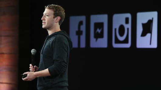 Facebook CEO Mark Zuckerberg at company headquarters in Menlo Park, Calif.