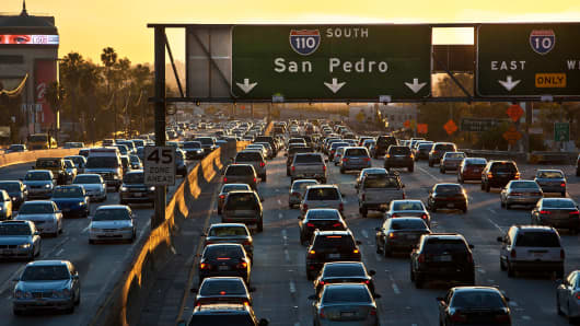 Los Angeles freeway traffic.